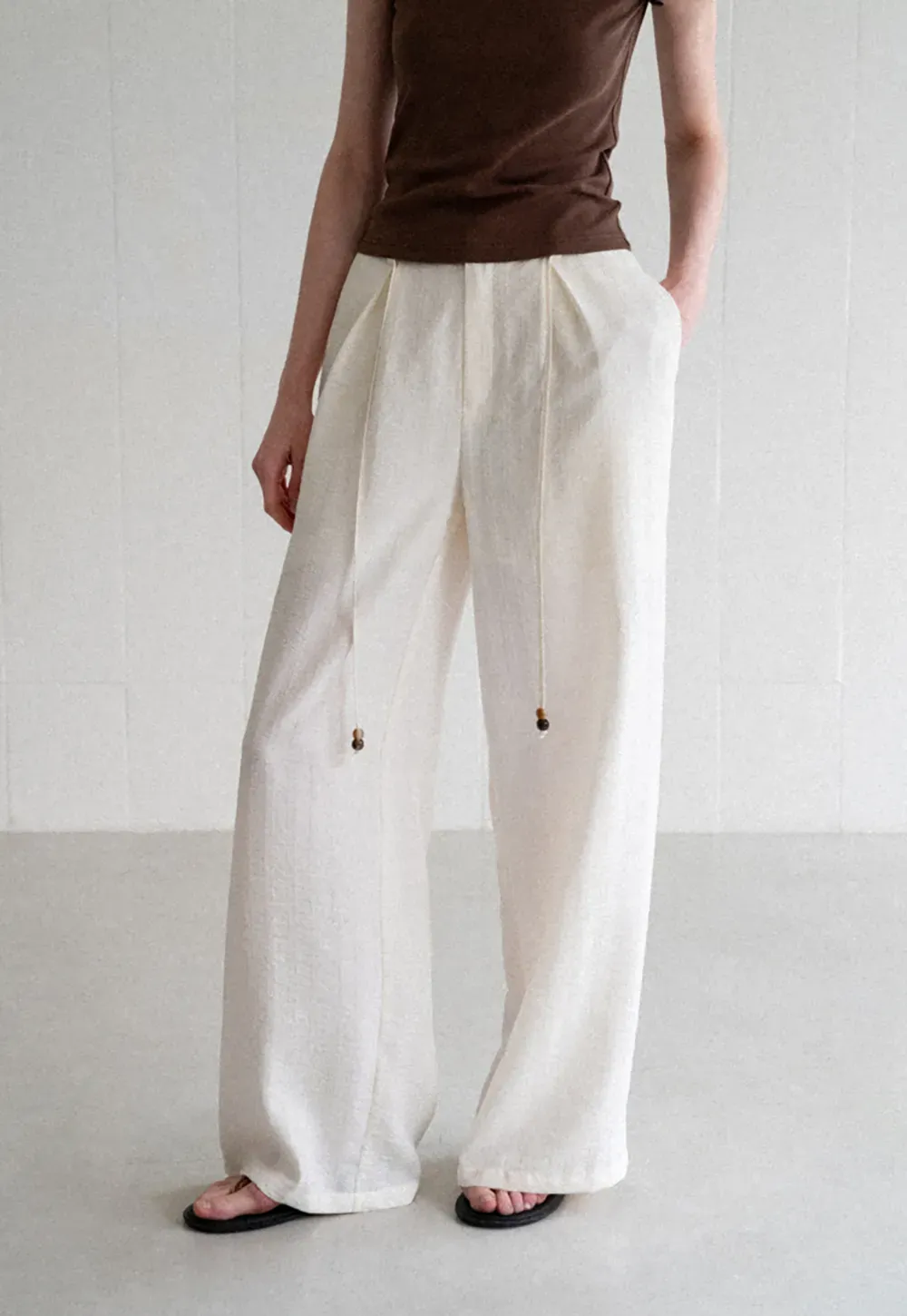 Drawstring Waist Wide Leg Casual Pants