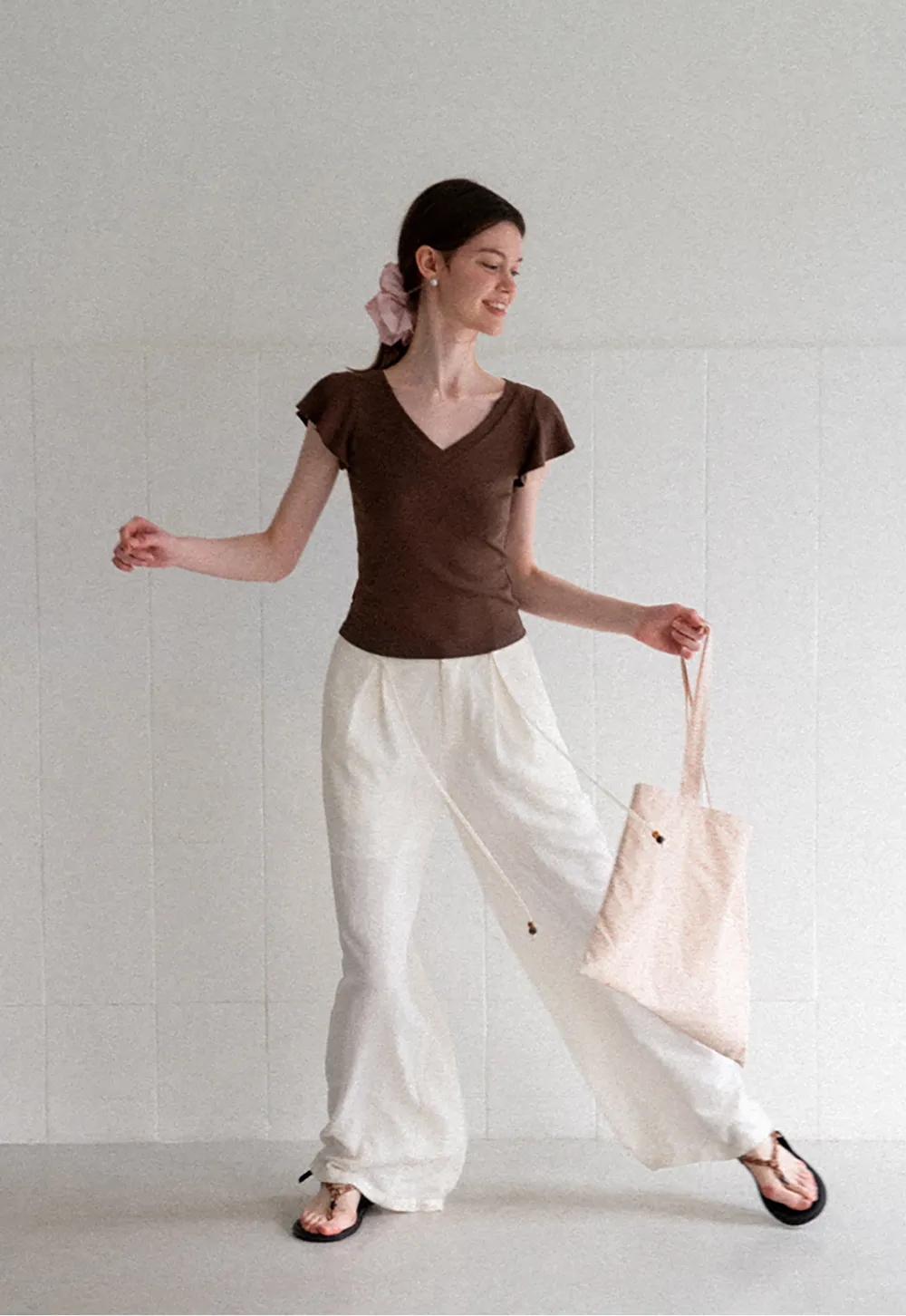 Drawstring Waist Wide Leg Casual Pants