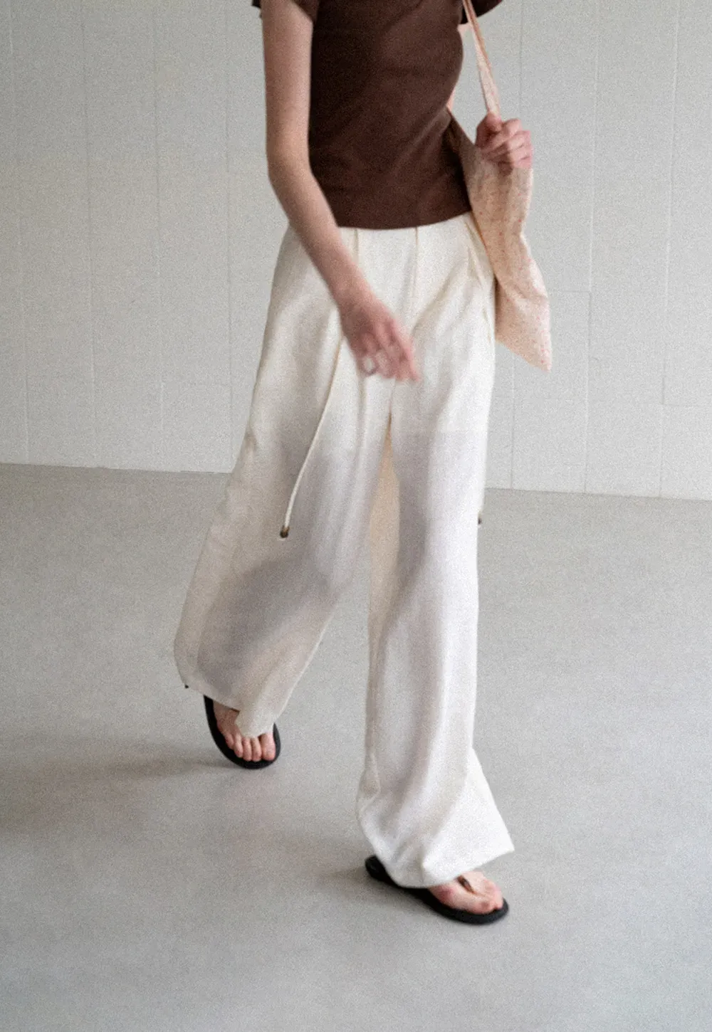 Drawstring Waist Wide Leg Casual Pants