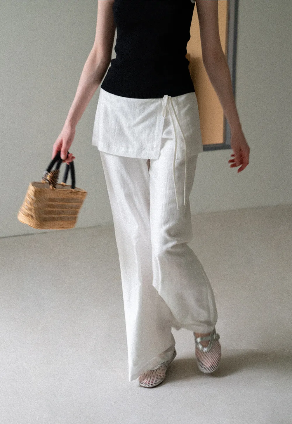 Drawstring Waist Wide Leg Casual Pants