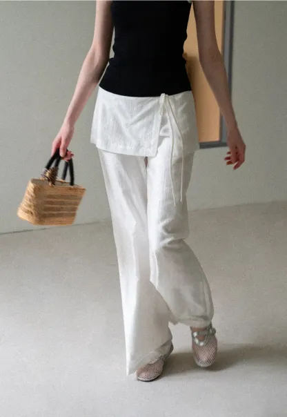 Drawstring Waist Wide Leg Casual Pants