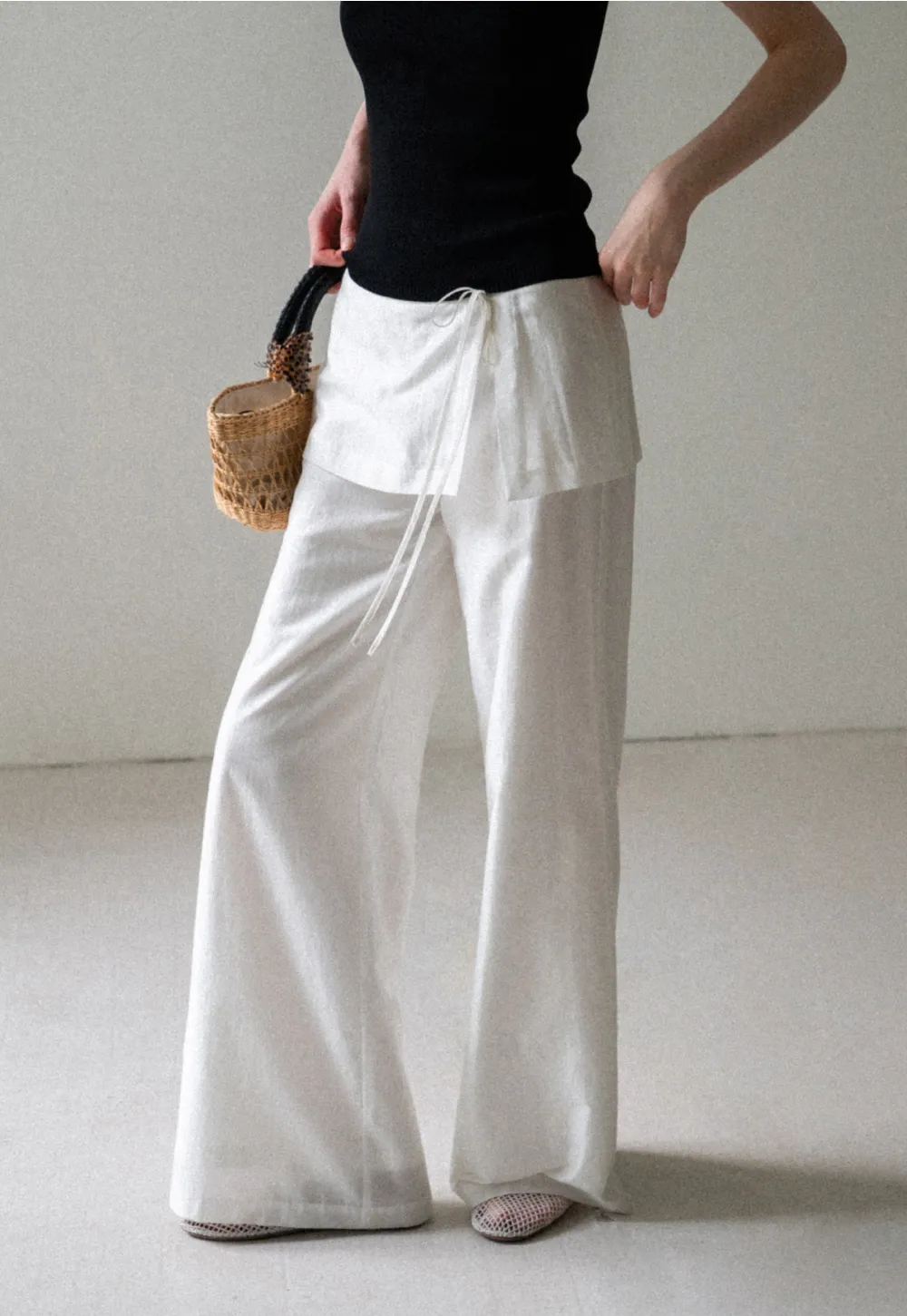 Drawstring Waist Wide Leg Casual Pants