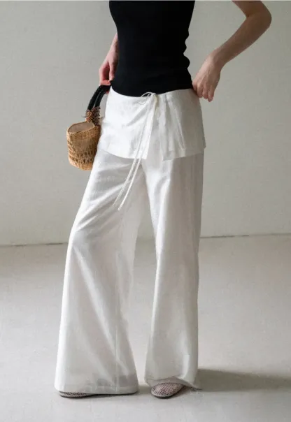 Drawstring Waist Wide Leg Casual Pants