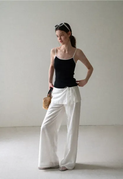Drawstring Waist Wide Leg Casual Pants