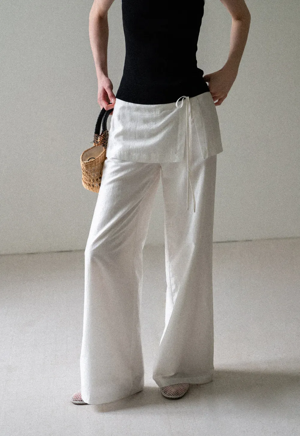 Drawstring Waist Wide Leg Casual Pants