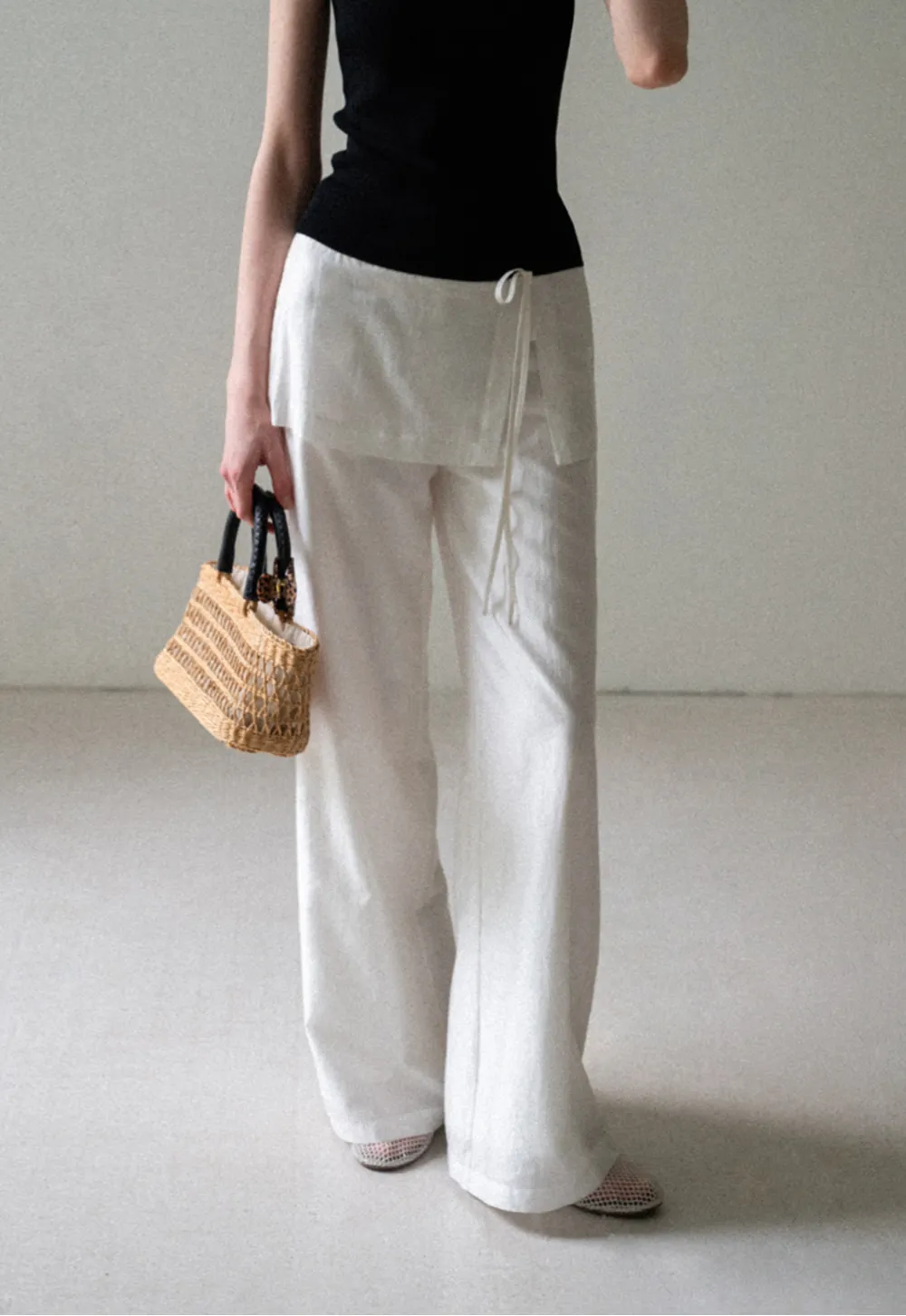 Drawstring Waist Wide Leg Casual Pants
