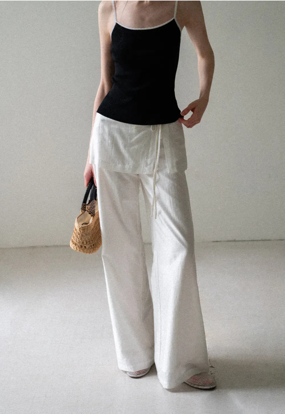 Drawstring Waist Wide Leg Casual Pants