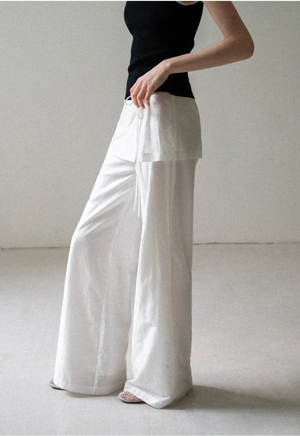 Drawstring Waist Wide Leg Casual Pants