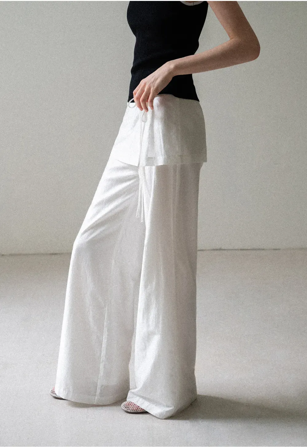 Drawstring Waist Wide Leg Casual Pants