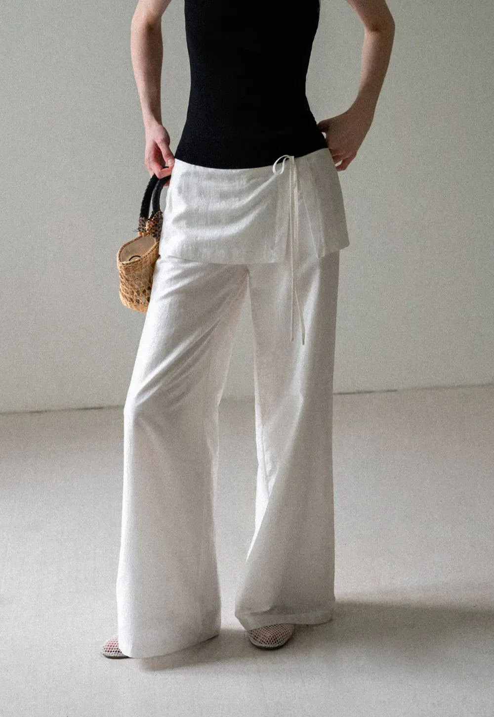 Drawstring Waist Wide Leg Casual Pants