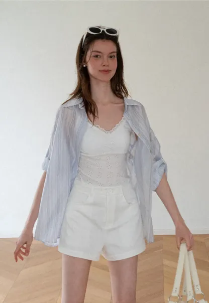 High Waist Pleated Shorts Casual Pants