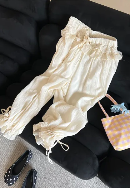 Loose Fit Drawstring Pants with Ruffled Cuffs