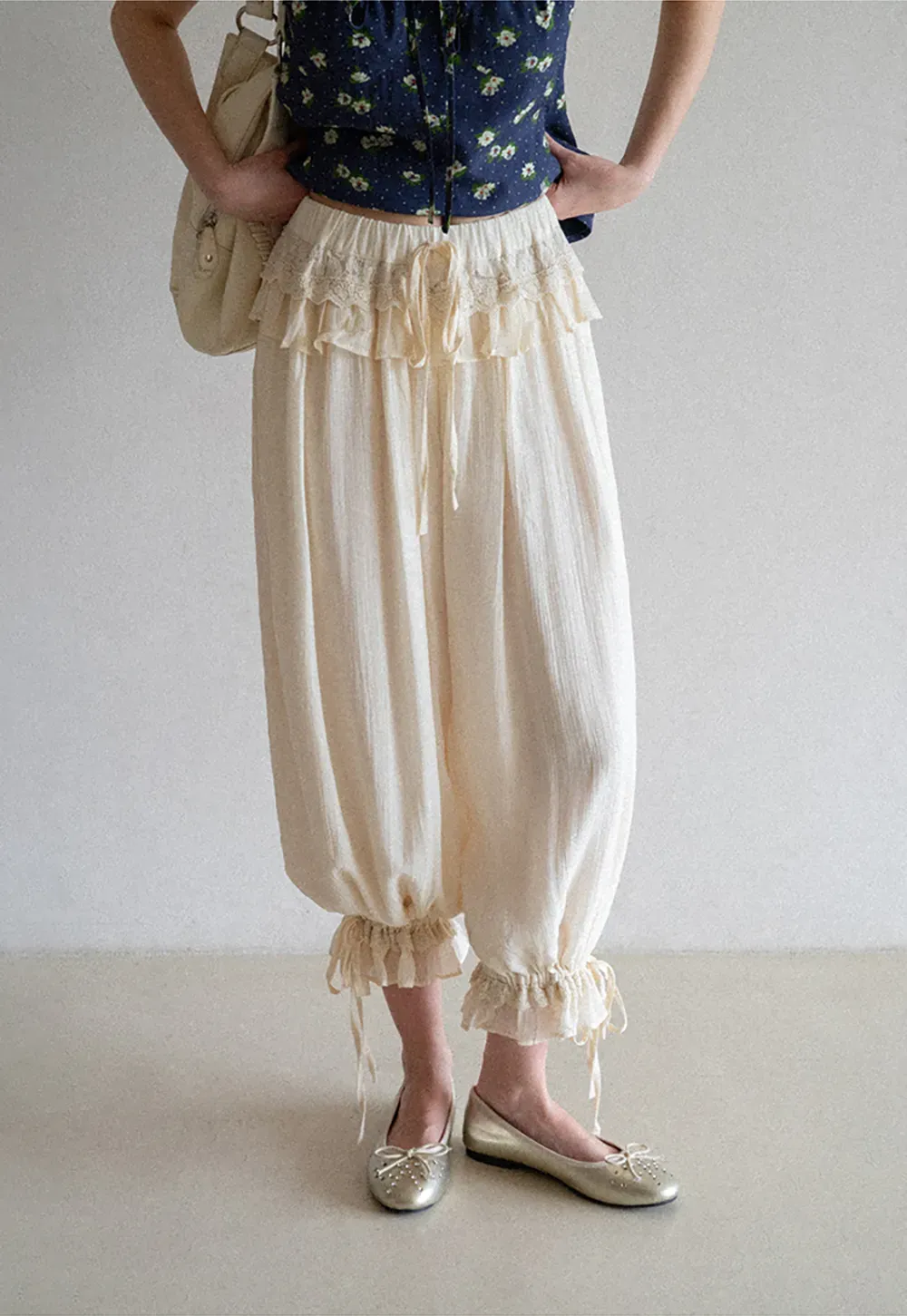 Loose Fit Drawstring Pants with Ruffled Cuffs