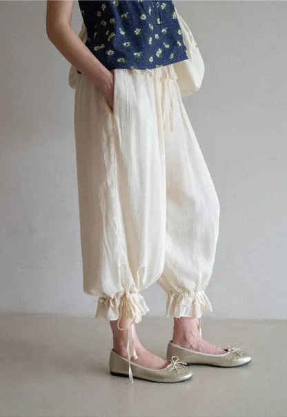 Loose Fit Drawstring Pants with Ruffled Cuffs