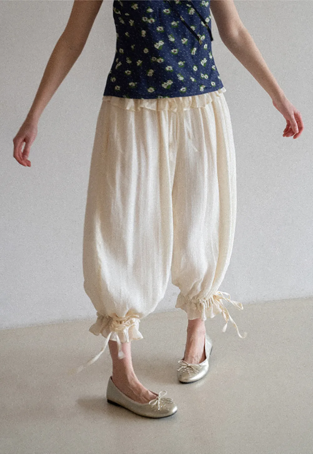 Loose Fit Drawstring Pants with Ruffled Cuffs