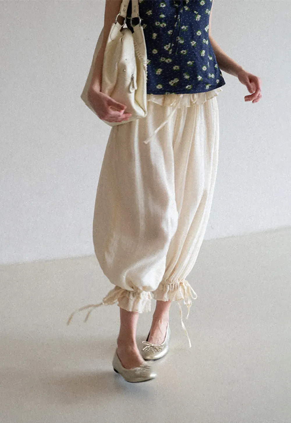 Loose Fit Drawstring Pants with Ruffled Cuffs