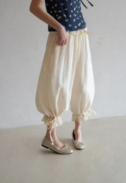 Loose Fit Drawstring Pants with Ruffled Cuffs