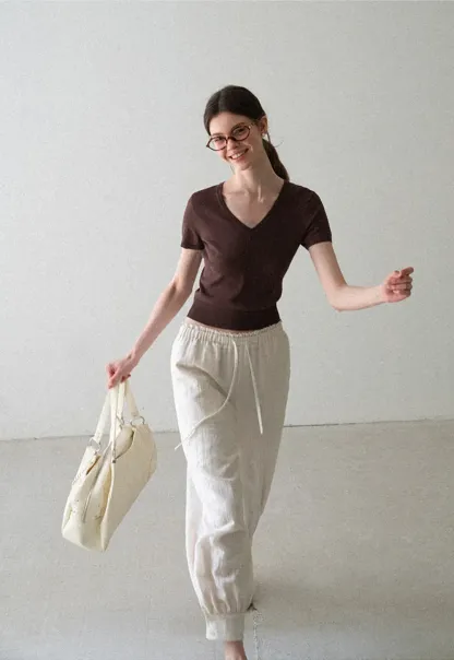 Drawstring Waist Relaxed Fit Casual Pants