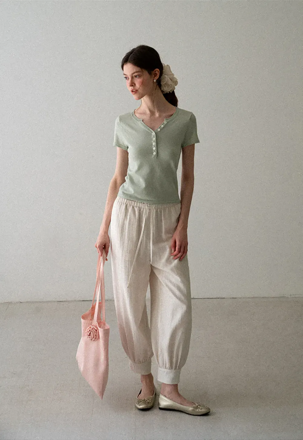 Drawstring Waist Relaxed Fit Casual Pants