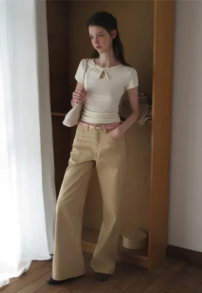 High Waist Wide Leg Straight Fit Casual Pants