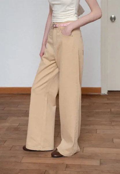 High Waist Wide Leg Straight Fit Casual Pants