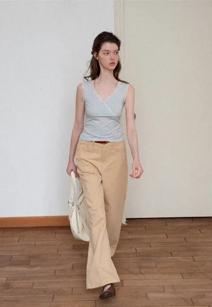 High Waist Wide Leg Straight Fit Casual Pants