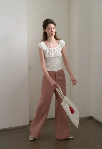High Waist Wide Leg Straight Fit Casual Pants
