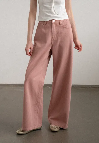 High Waist Wide Leg Straight Fit Casual Pants