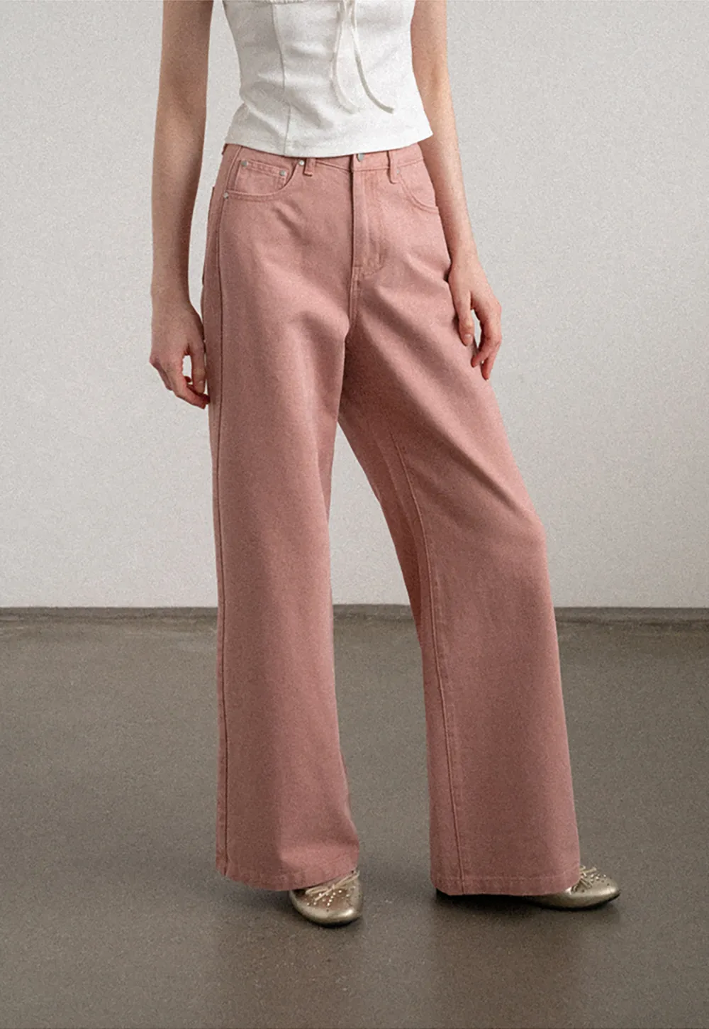 High Waist Wide Leg Straight Fit Casual Pants