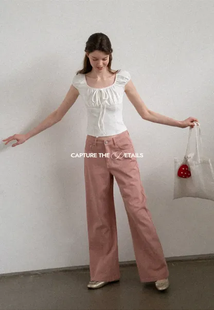 High Waist Wide Leg Straight Fit Casual Pants