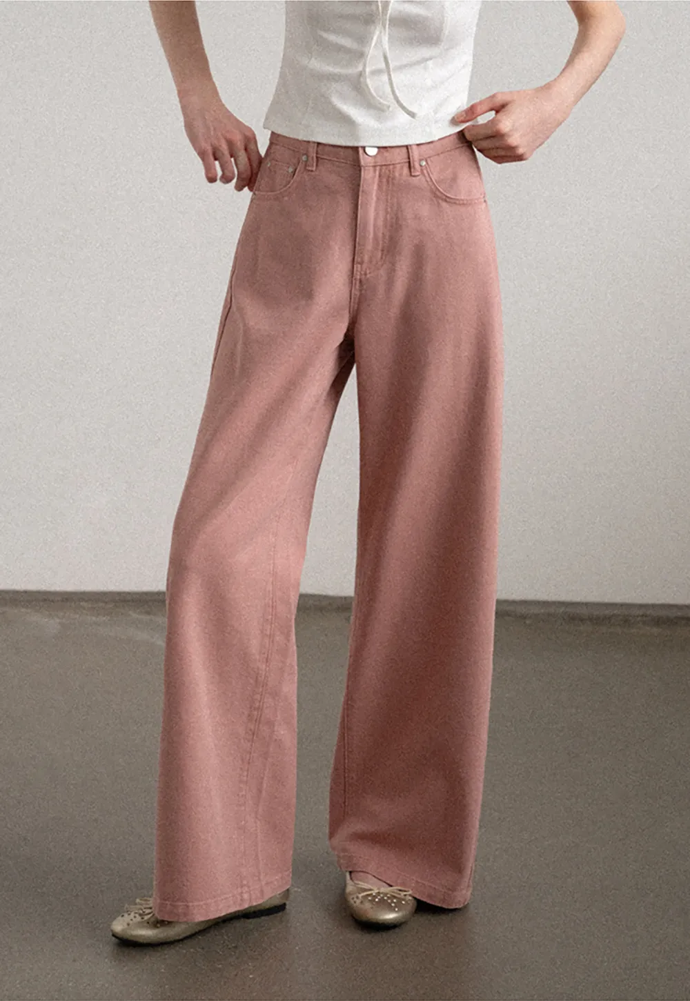 High Waist Wide Leg Straight Fit Casual Pants