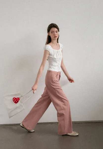 High Waist Wide Leg Straight Fit Casual Pants