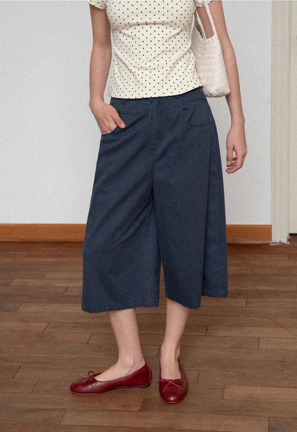 Wide Leg Cropped Casual Pants