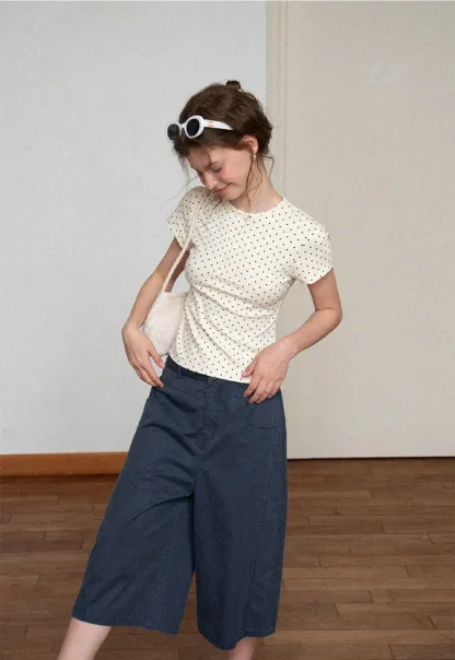 Wide Leg Cropped Casual Pants