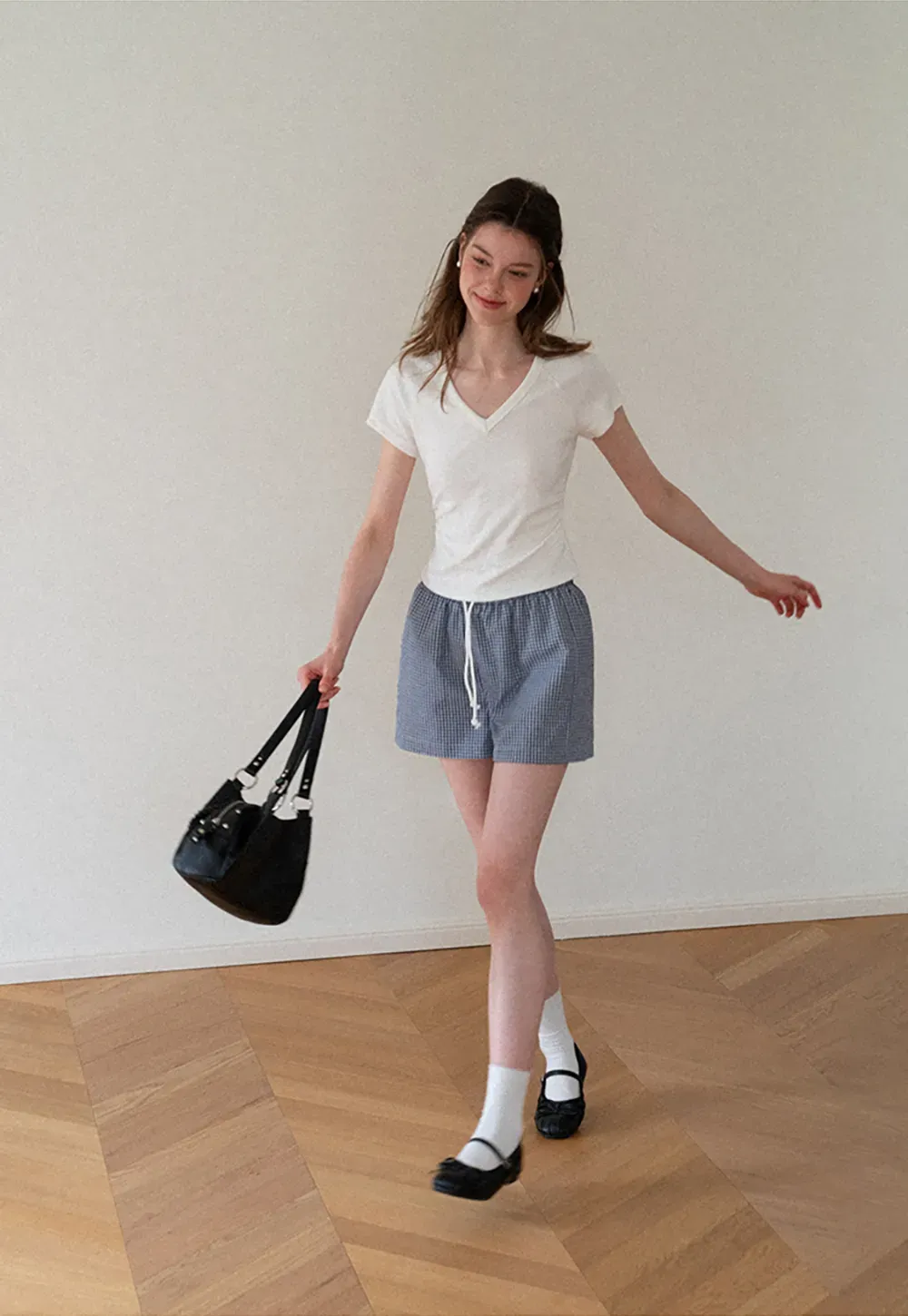 Drawstring Waist Checkered Pattern Shorts