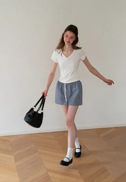 Drawstring Waist Checkered Pattern Shorts