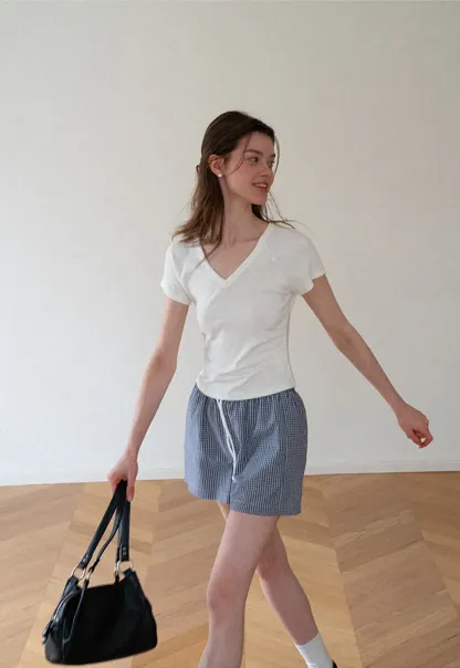 Drawstring Waist Checkered Pattern Shorts