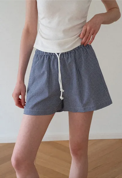 Drawstring Waist Checkered Pattern Shorts