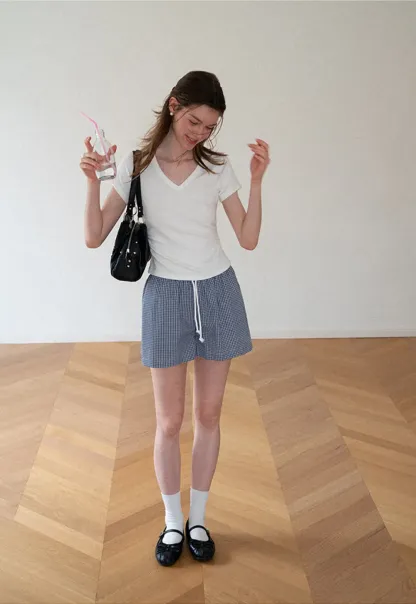 Drawstring Waist Checkered Pattern Shorts