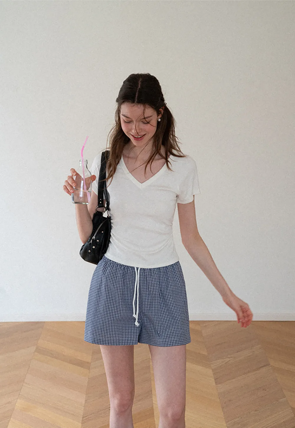 Drawstring Waist Checkered Pattern Shorts