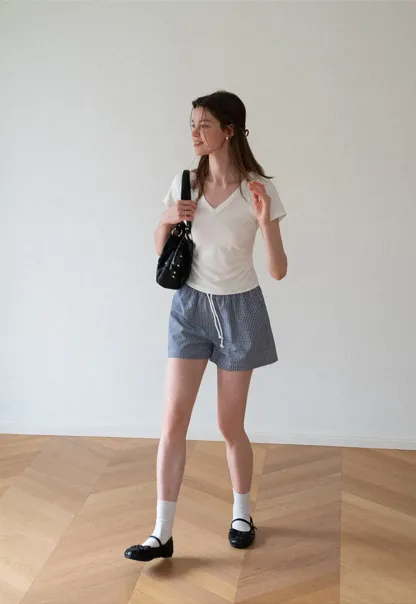 Drawstring Waist Checkered Pattern Shorts