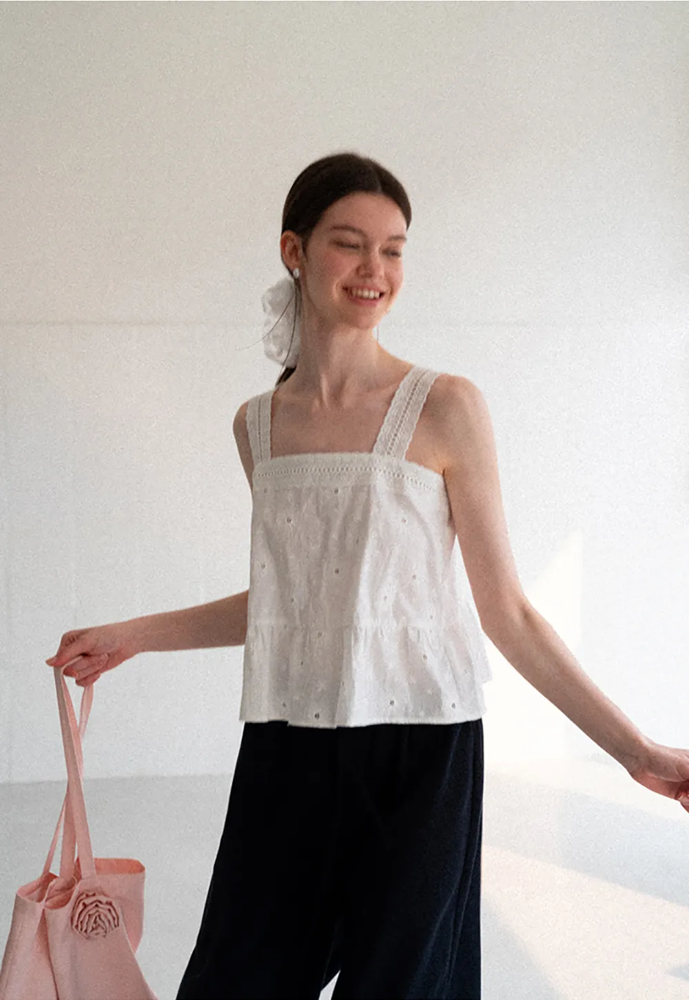 Ruffled Hem Wide Leg Casual Pants