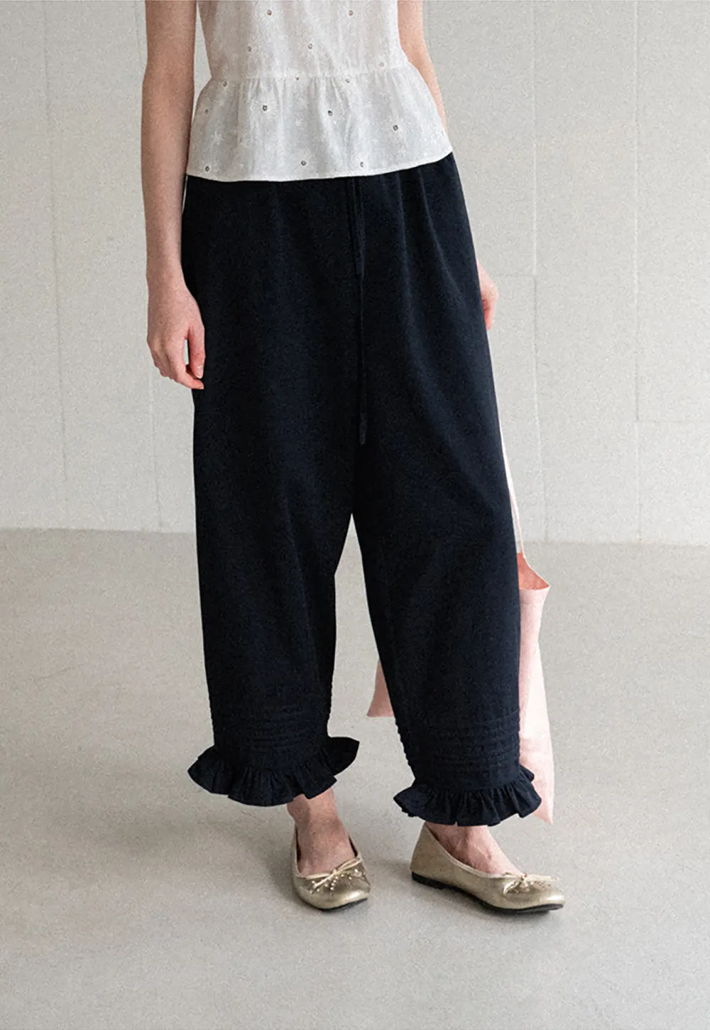 Ruffled Hem Wide Leg Casual Pants