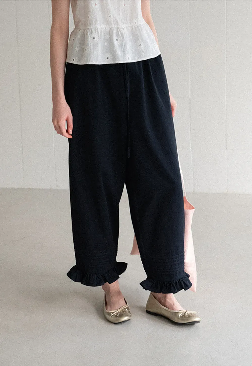 Ruffled Hem Wide Leg Casual Pants