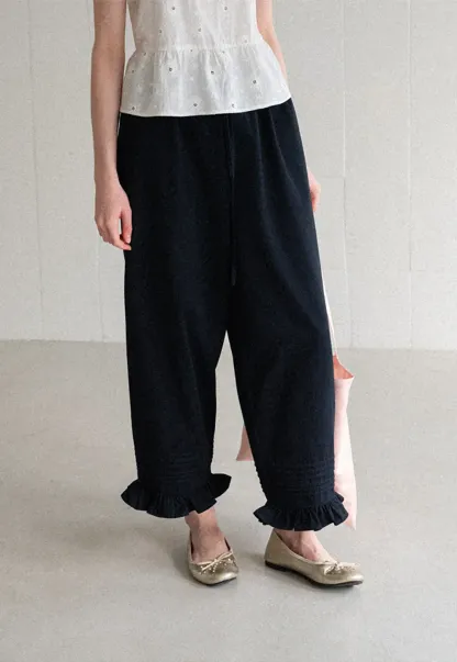 Ruffled Hem Wide Leg Casual Pants