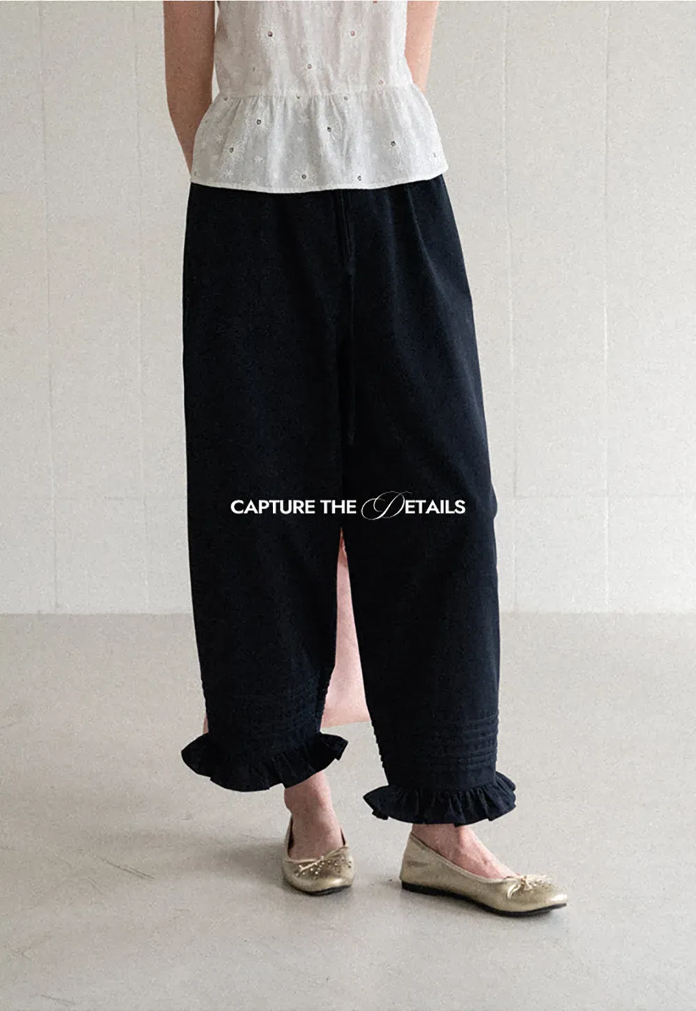 Ruffled Hem Wide Leg Casual Pants