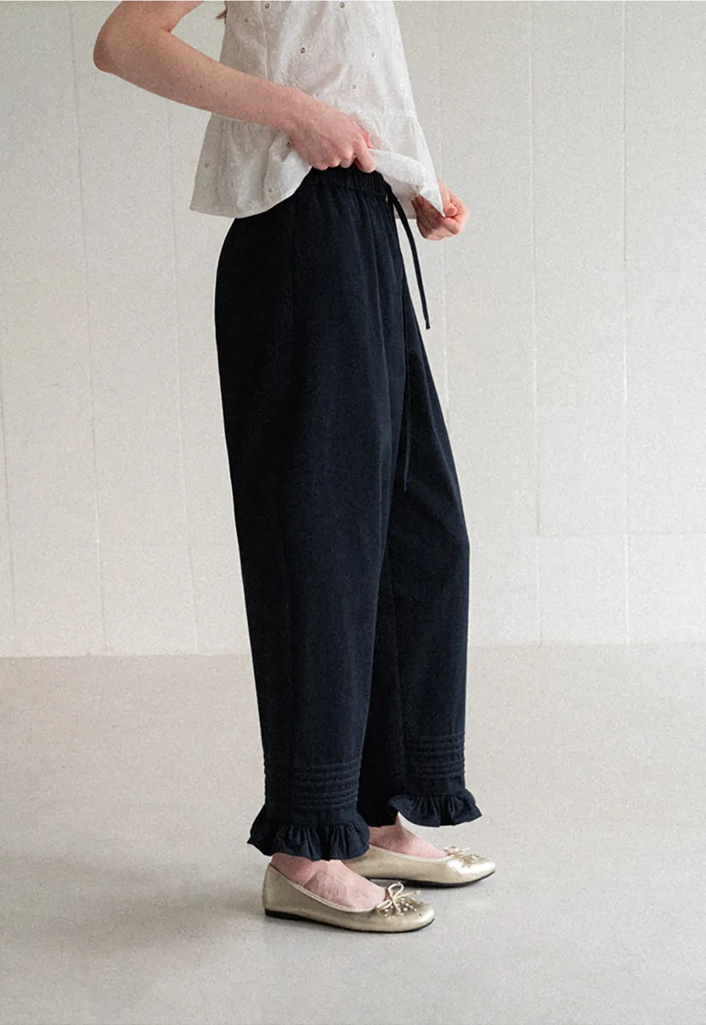 Ruffled Hem Wide Leg Casual Pants