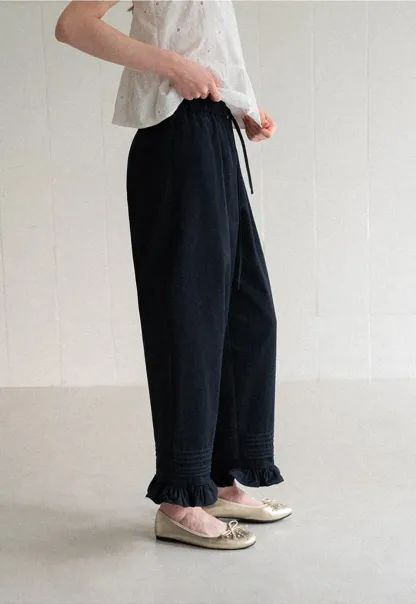 Ruffled Hem Wide Leg Casual Pants