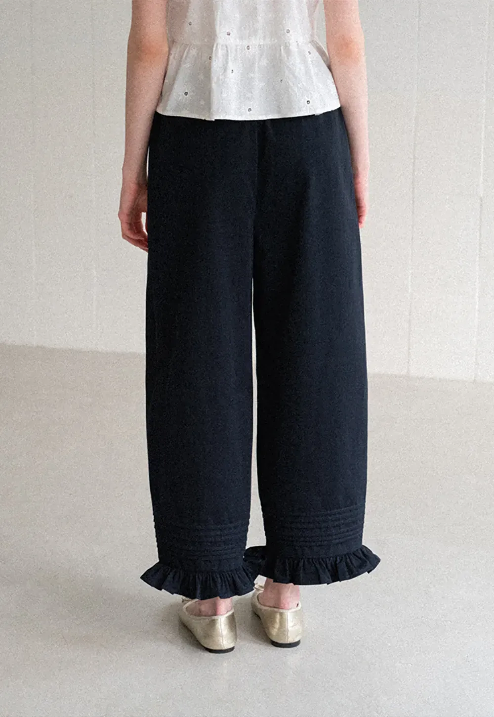 Ruffled Hem Wide Leg Casual Pants