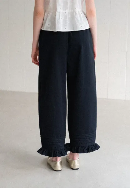 Ruffled Hem Wide Leg Casual Pants